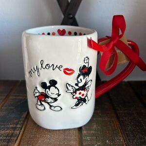 Rae Dunn Disney Mickey Mouse And Minnie MY LOVE Mug Valentines Heart Handle NEW